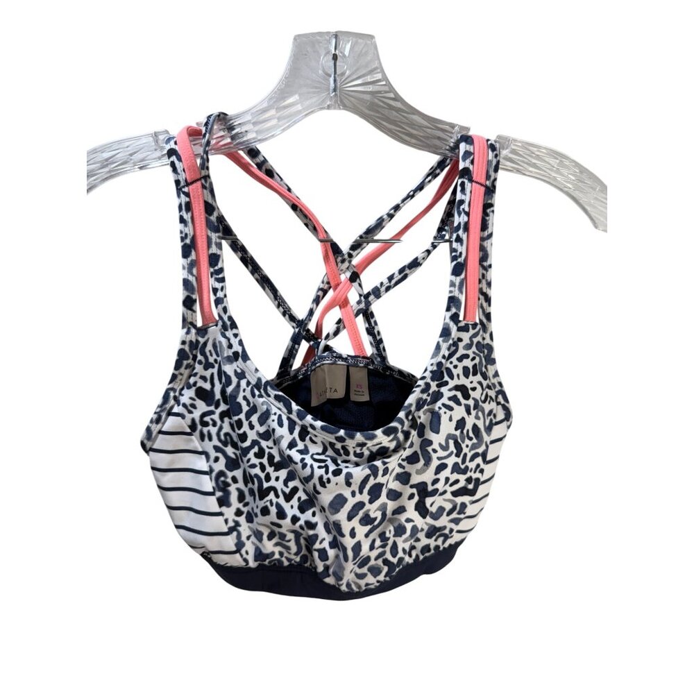 Athleta XS Womens Leopard &‎ Stripe Print Sports Bra With Crisscross Straps
